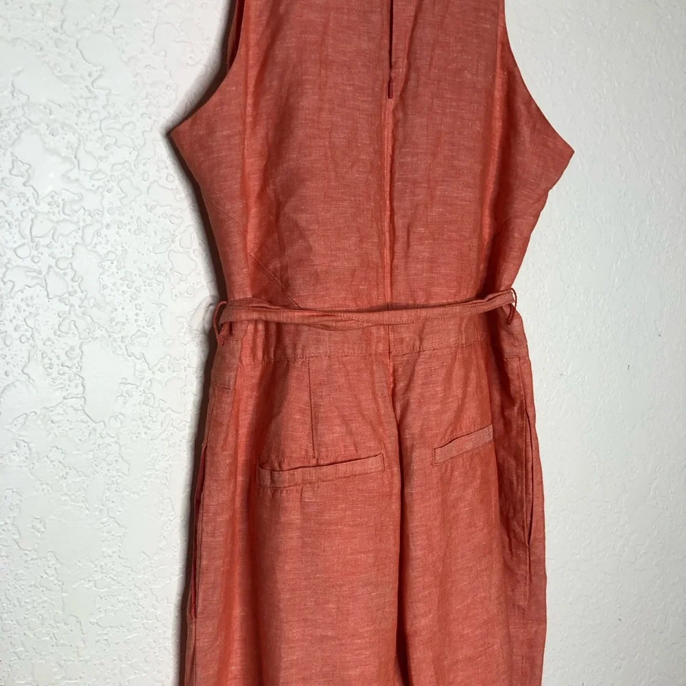 Banana‎ Republic coral orange linen blend sleeveless belted cropped jumpsuit 6P